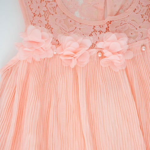 Peach Floral Pleat Dress Peach Floral Pleat Dress