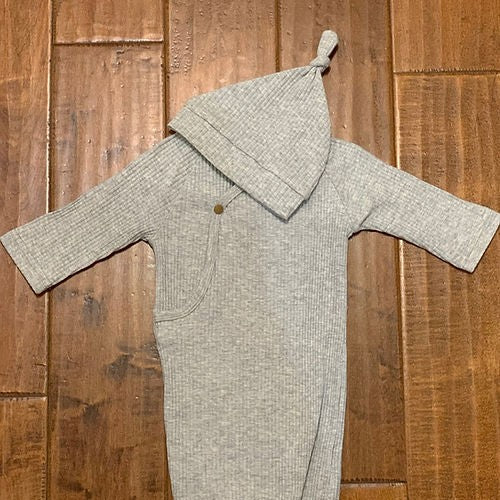 Ribbed Knit Knotted Baby Gown