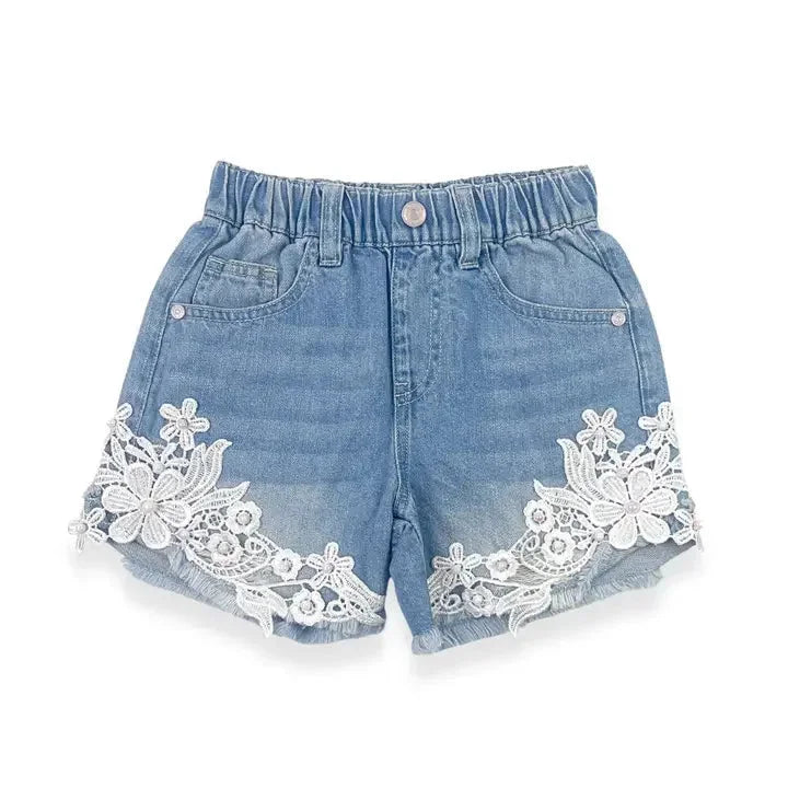 Doe a Dear - Floral Lace Denim Shorts - Premium children's boutique apparel item