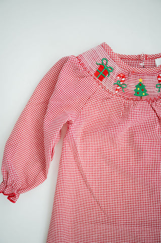 Girls Smocked Red Checked Dress