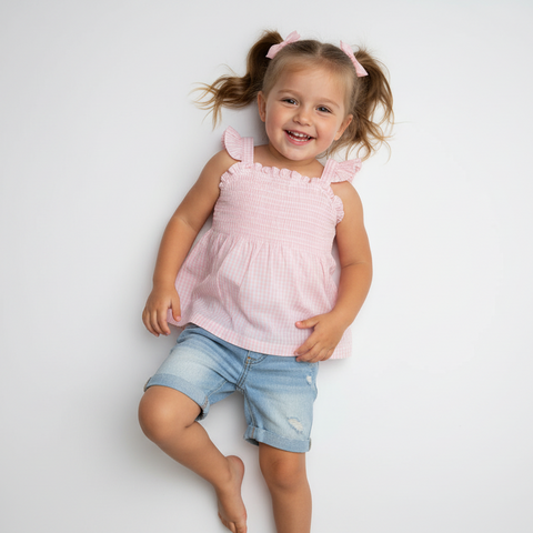 RuffleButts | Pink Gingham Smocked Tank Top