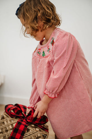 Girls Smocked Red Checked Dress