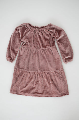 Velour Tiered Dress- Dusty Rose