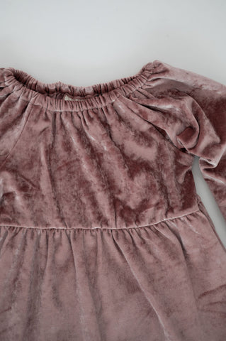 Velour Tiered Dress- Dusty Rose