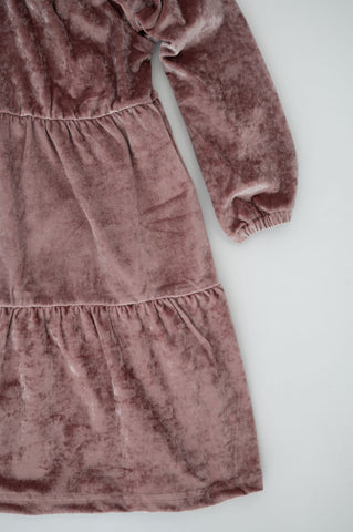 Velour Tiered Dress- Dusty Rose