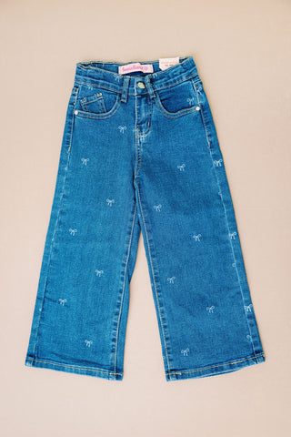 Bonnie Bianca | Girl's Wide Leg Denim Jeans w/ Bow Detail