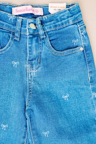 Bonnie Bianca | Girl's Wide Leg Denim Jeans w/ Bow Detail