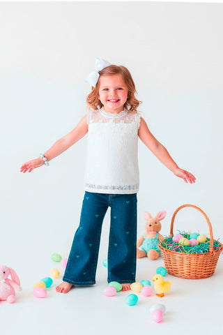 Bonnie Bianca | Girl's Wide Leg Denim Jeans w/ Bow Detail