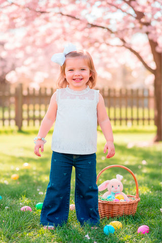 Bonnie Bianca | Girl's Wide Leg Denim Jeans w/ Bow Detail