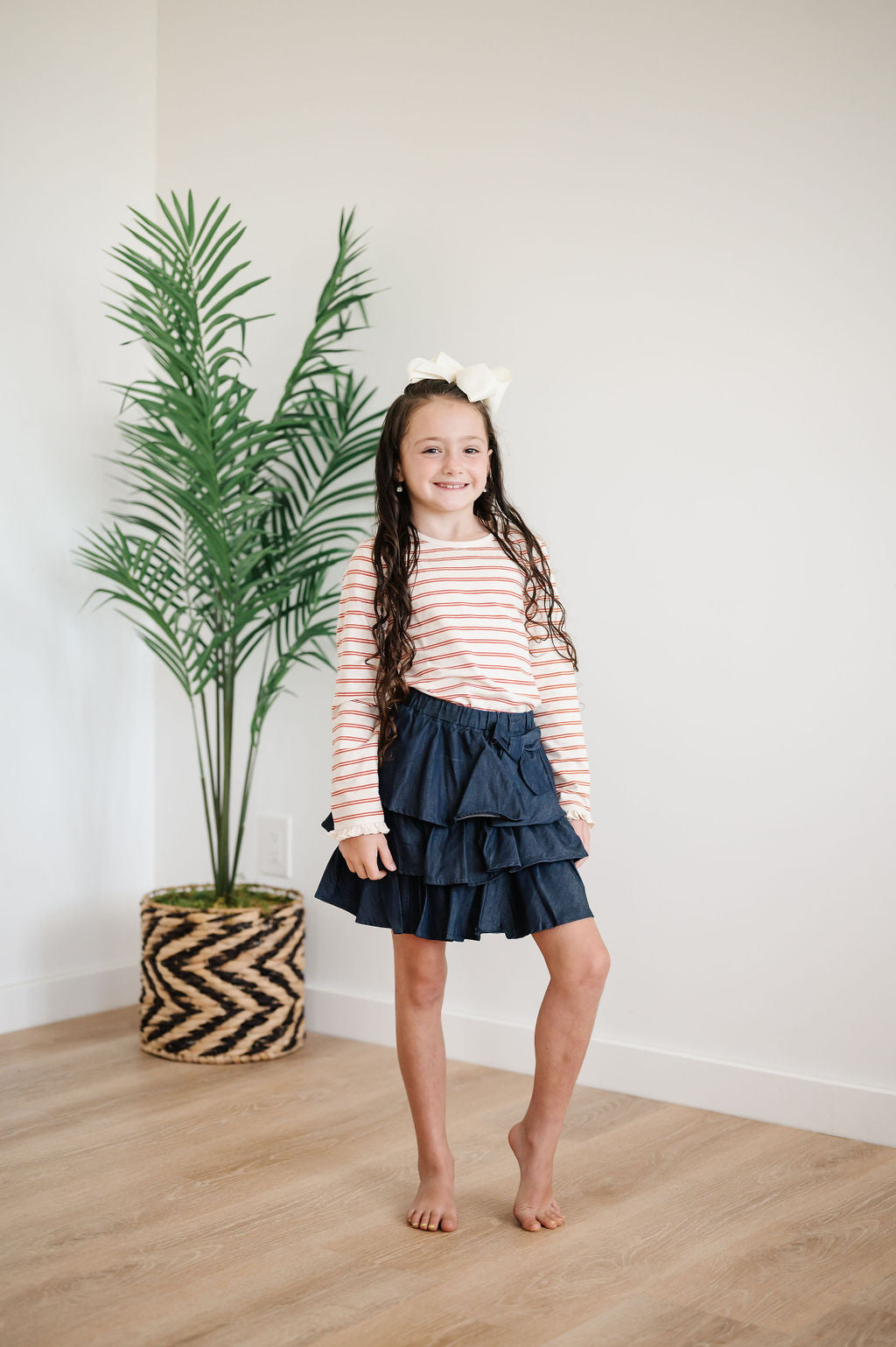 Ruffled Denim Tiered Skirt