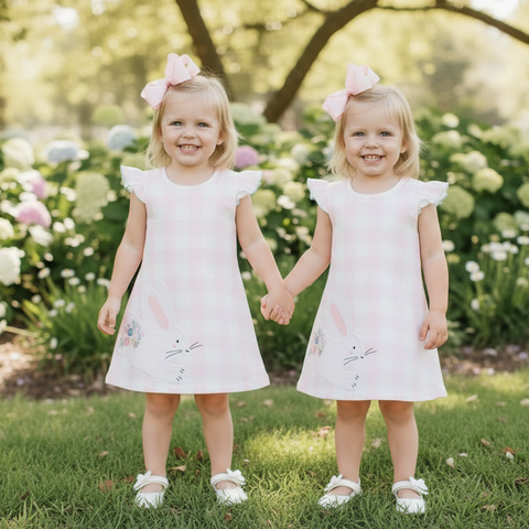 Pink / White Bunny Check Toddler Dress