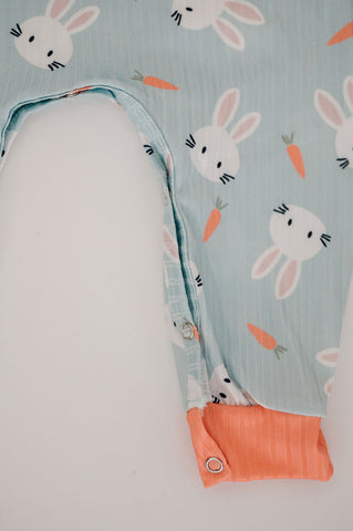 Blue Bunny Romper W/ Orange Trim