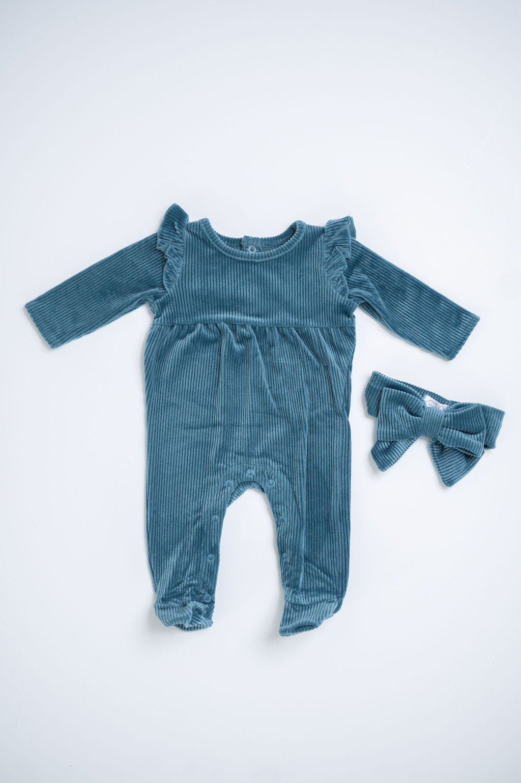 Rib Velour Romper w/ Headband in blue