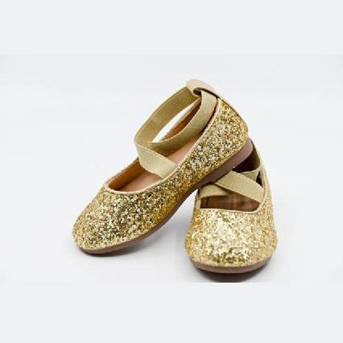 Gold Sparkle Shoes with ballerina style elastic strap