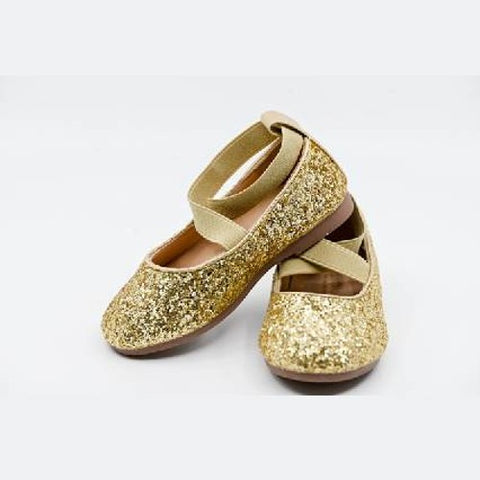 Gold Sparkle Shoes with ballerina style elastic strap