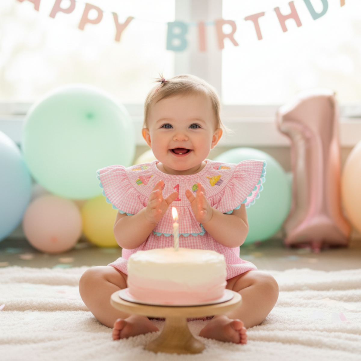 Mud Pie 1st Birthday Smocked Bubble