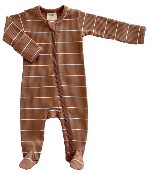 SIIX Saddle Stripe / Organic Ribbed Zip Footie