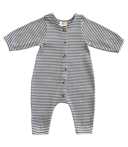 SIIX Black Stripe / Organic Ribbed Long Sleeve Bay Jumpsuit