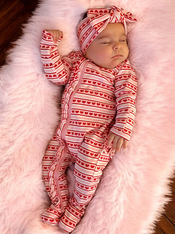 Valentine Stripe Footie Pajamas