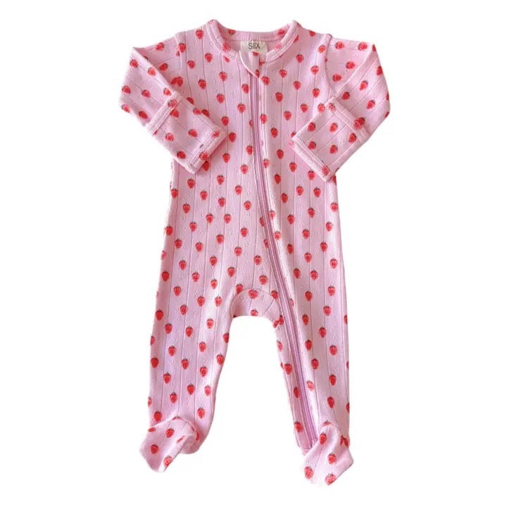 SIIX | Pink Strawberry Two-way Zip Footie