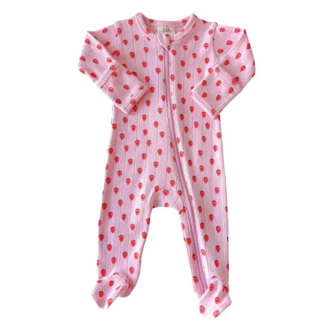 SIIX | Pink Strawberry Two-way Zip Footie