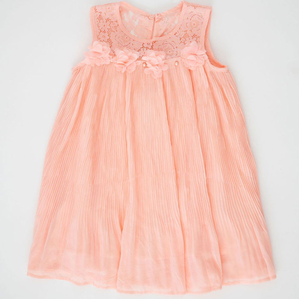 Peach Floral Pleat Dress