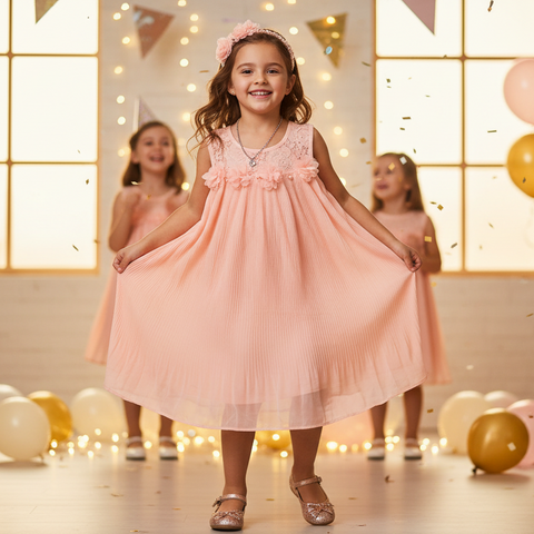 Doe a Dear | Peach Floral Pleat Dress